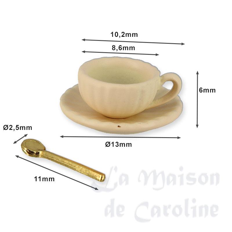 Tasse, sous-tasse ivoire et cuillère miniature 1/12 photo 2