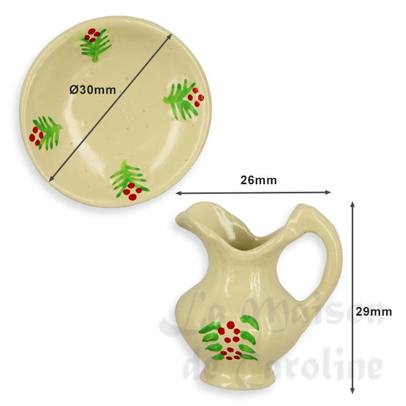 Pichet et vasque crème décor fleuri Bilder 1