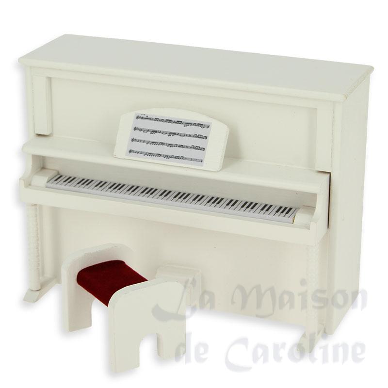Piano droit avec tabouret blanc, Instruments de musique, accessoires et  miniatures pour maison de poupées 
