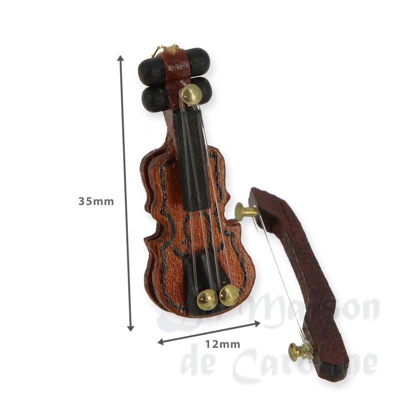 Violon en bois teinté et archet 3.5cm Bilder 1