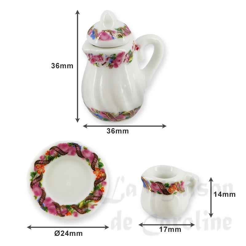 Service porc. octogonal 11pcs rose miniature 1/12