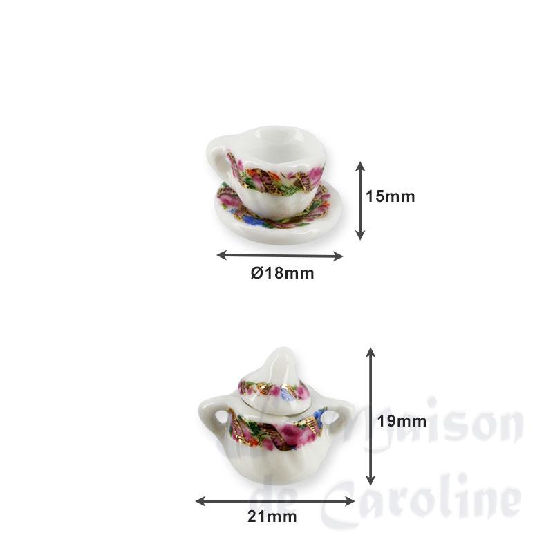 Service porc. octogonal 11pcs rose miniature 1/12