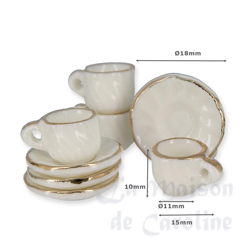 4 tasses, sous-tasses, pocelaine blanche filet doré Bilder 1