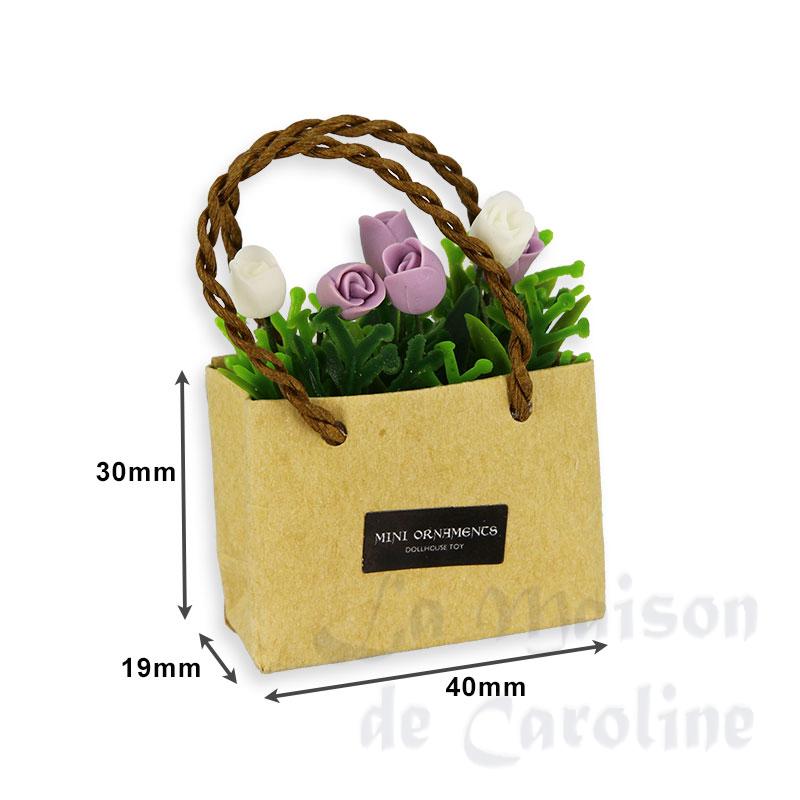 sac en kraft avec tulipes blanches et violettes miniature 1:12e Bilder 1
