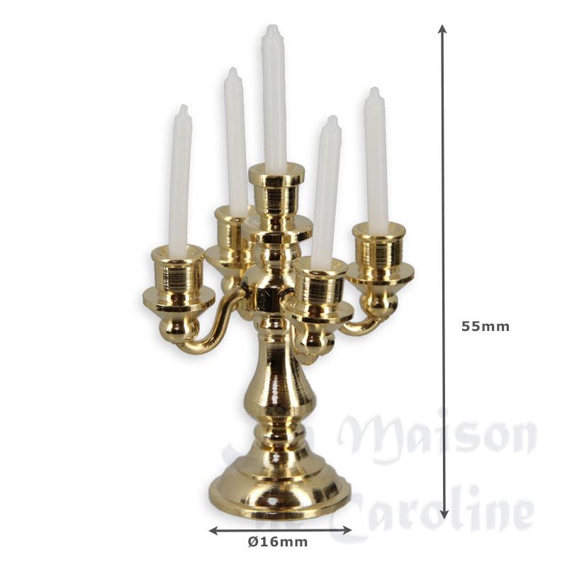 Chandelier laiton 5 branches avec bougie miniature 1/12
