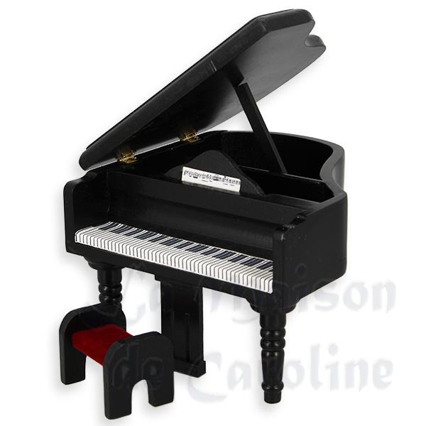 Piano à queue avec tabouret noir meuble miniature 1/12 Piano à queue avec tabouret noir meuble miniature 1/12