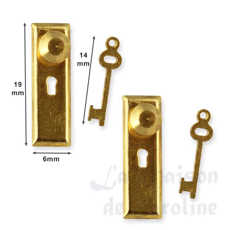 2 Plaques de porte avec bouton et clés pour maisons de poupées 1/12 2 Plaques de porte avec bouton et clés pour maisons de poupées 1/12