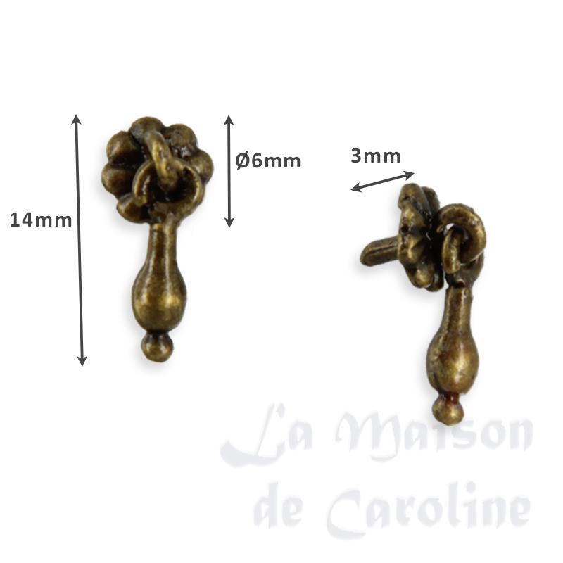 2 poignees de tiroir antiques pour maisons de poupées 1/12 photo 2