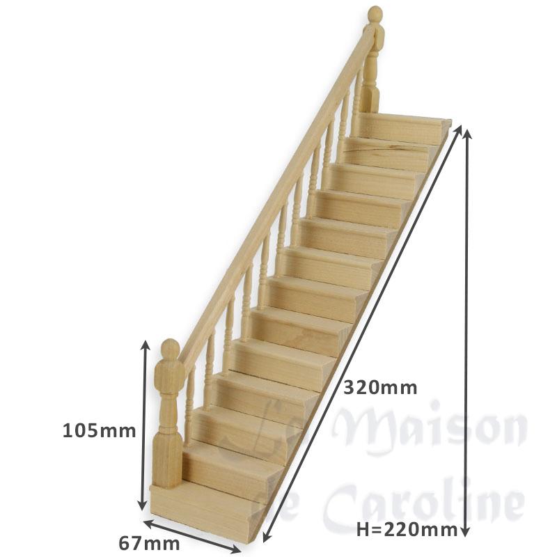 Escalier rampe à gauche non verni pour maisons de poupées 1/12 photo 2