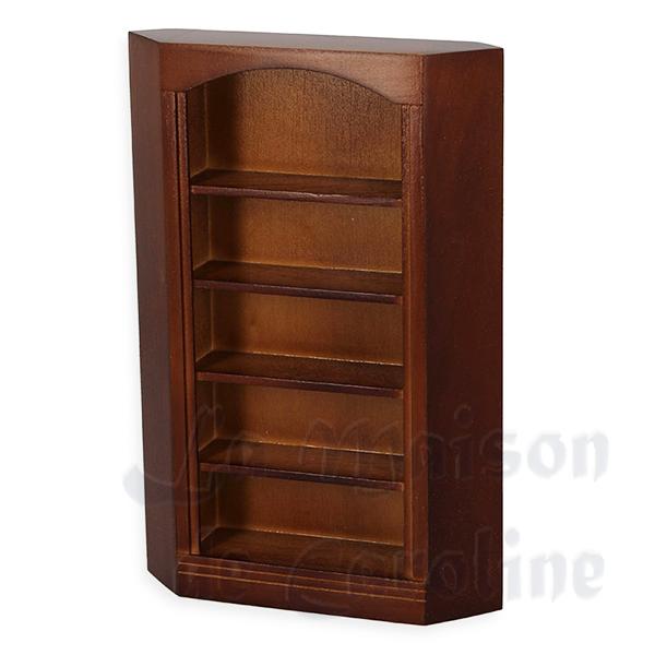 Bibliotheque d angle noyer meuble miniature 1/12 Bibliotheque d angle noyer meuble miniature 1/12