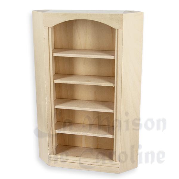 Bibliotheque d angle non verni meuble miniature 1/12 Bibliotheque d angle non verni meuble miniature 1/12