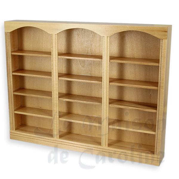 Bibliotheque triple chene clair meuble miniature 1/12