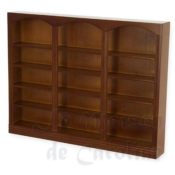 Bibliotheque triple noyer meuble miniature 1/12