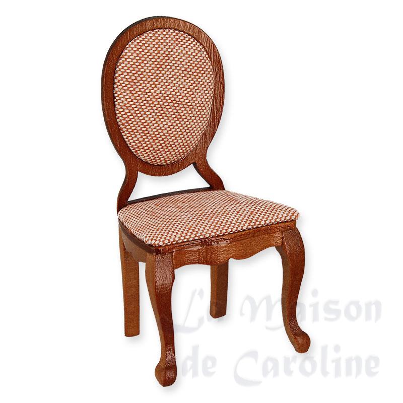Chaise L XV tissu pêche merisier meuble miniature 1/12 Chaise L XV tissu pêche merisier meuble miniature 1/12