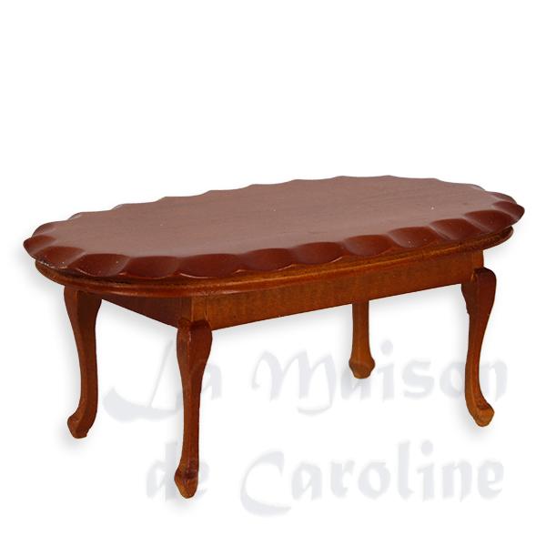 Table ovale bord biseaute L-XV merisier meuble miniature 1/12 Table ovale bord biseaute L-XV merisier meuble miniature 1/12