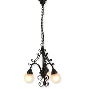 Suspension 12V CLIP Noire 3 Globes pour maisons de poupées 1/12