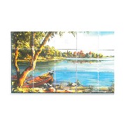 Fresque Paysage lac pour maisons de poupées 1/12