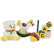 4 jouets : ours, toupie, cubes, cheval miniature 1/12