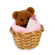 Ours dans panier, serviette rose miniature 1/12