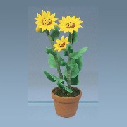 Accessoire Miniature Maison De Poupées : Tournesol Jaune Dans Vase Bleu - Échelle 1:12 - Résine