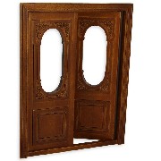 Double-porte vitrée sculptée noyer pour maisons de poupées 1/12