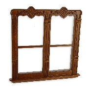 Double fenêtre décorée noyer pour maisons de poupées 1/12