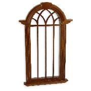 Fenêtre gothique noyer pour maisons de poupées 1/12