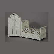 Lit d enfant et armoire blanc meuble miniature 1/12
