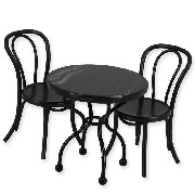 Table bistrot marbre noir avec 2 chaises noires
