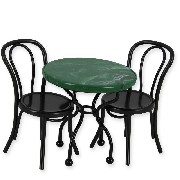 Table bistrot marbre vert avec 2 chaises vert