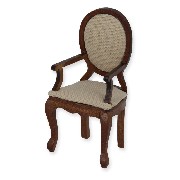 Chaise avec accoudoirs Louis XV tissu beige noyer meuble miniature 1/12