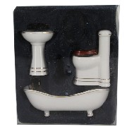 Salle de bain blanche filets or 3 pièces meuble miniature 1/12