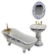 Salle de bain Bleue 3 pcs meuble miniature 1/12