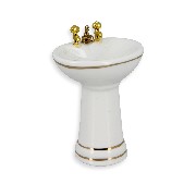 Lavabo ivoire filet doré en porcelaine meuble miniature 1/12