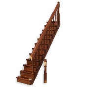Escalier rampe à droite noyer - 1 poteau décollé - pour maisons de poupées 1/12