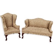 Set de 2 pcs fauteuil et canapé velour beige merisier 1/12