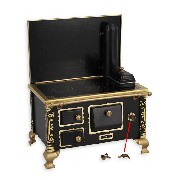 Cuisinière noire métal  - ROBINET HS - meuble miniature 1/12