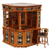 Grand bar complet avec miroir et chaise haute -cuir chaise haute endommagé -noyer meuble de collecti