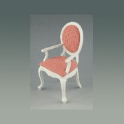 Chaise accoudoir L-XV ivoire, tissu rose meuble miniature 1/12