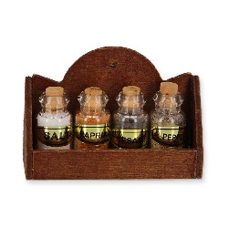 Etagère bois avec pots à epices (verre)