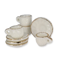 4 tasses, sous-tasses, pocelaine blanche filet doré