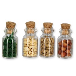4 pots à épices verre avec bouchon, Miniatures
