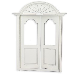 Double-porte demi-vitrée blanche pour maisons de poupées 1/12
