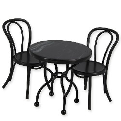 Table bistrot marbre noir avec 2 chaises noires