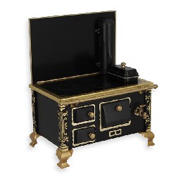 Cuisinière noire métal meuble miniature 1/12