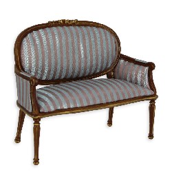Sofa Louis XVI noyer-raye bleu et or