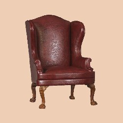 Fauteuil Club noyer-cuir rouge