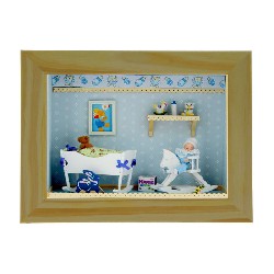 Petite vitrine en kit Chambre bébé bleue 1/12