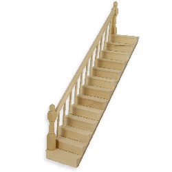 Escalier rampe à gauche non verni pour maisons de poupées 1/12