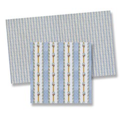 Papier peint rayé fleuri bleu pour maisons de poupées 1/12